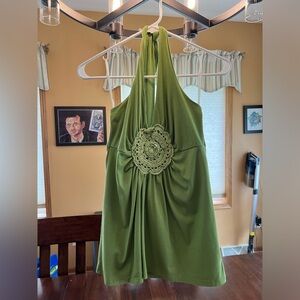 Green halter top with crochet detail